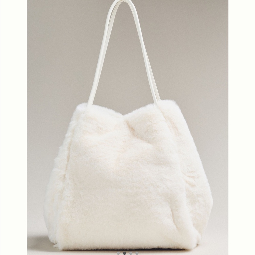 Anthropologie Soft White Faux Fur Tote